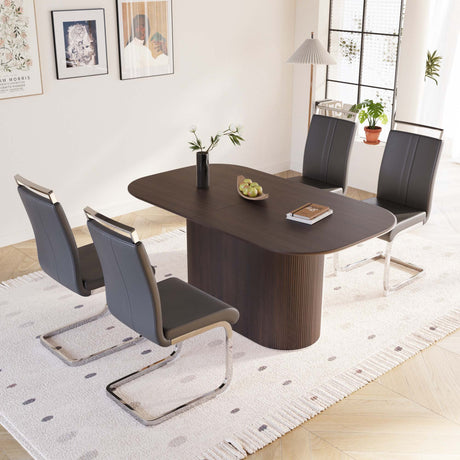 63 'medieval modern brown style MDF dining table and PU armless dining chair set 4. Assemble Desktop and Silver plated metal leg dining chair set, suitable for home&kitchen - sold by Home Elegance USA