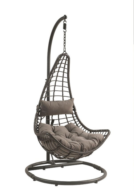 Acme - Uzae Hanging Chair 45105 Gray Fabric & Charcoal Wicker