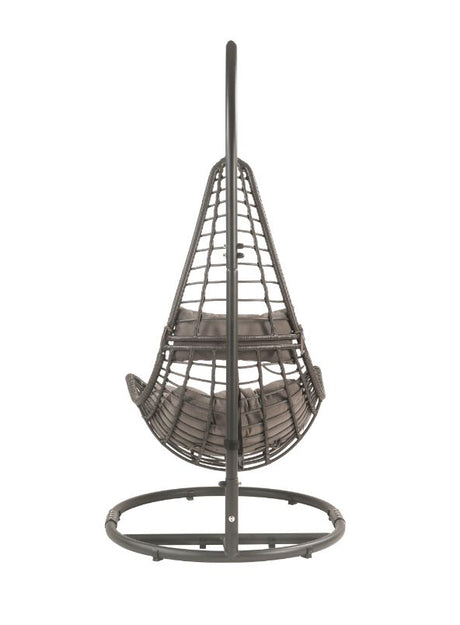 Acme - Uzae Hanging Chair 45105 Gray Fabric & Charcoal Wicker