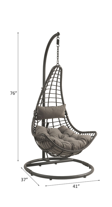 Acme - Uzae Hanging Chair 45105 Gray Fabric & Charcoal Wicker