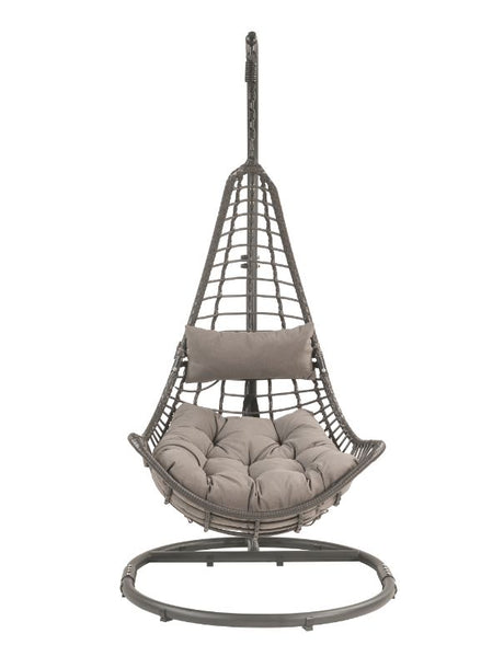 Acme - Uzae Hanging Chair 45105 Gray Fabric & Charcoal Wicker