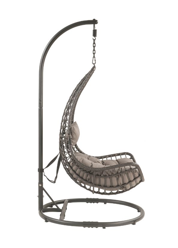 Acme - Uzae Hanging Chair 45105 Gray Fabric & Charcoal Wicker