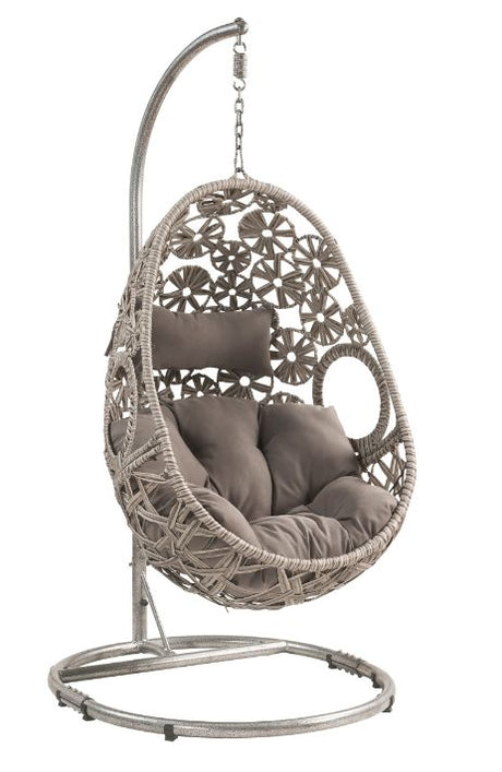Acme - Sigar Hanging Chair 45107 Light Gray Fabric & Wicker
