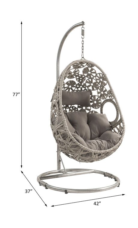 Acme - Sigar Hanging Chair 45107 Light Gray Fabric & Wicker