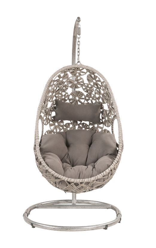 Acme - Sigar Hanging Chair 45107 Light Gray Fabric & Wicker