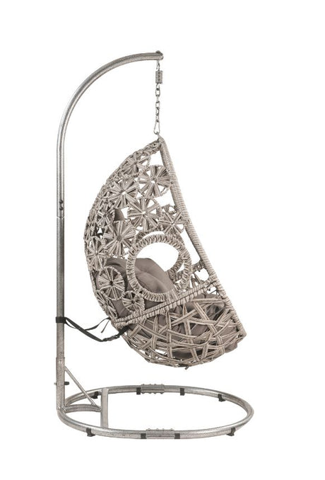 Acme - Sigar Hanging Chair 45107 Light Gray Fabric & Wicker