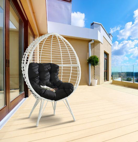 Acme - Galzed Patio Lounge Chair 45109 Black Fabric & White Wicker