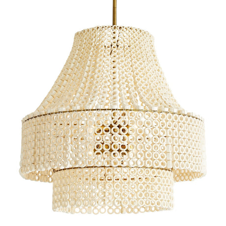 Arteriors Hannie Chandelier in Beaded White Wood & Antique Brass