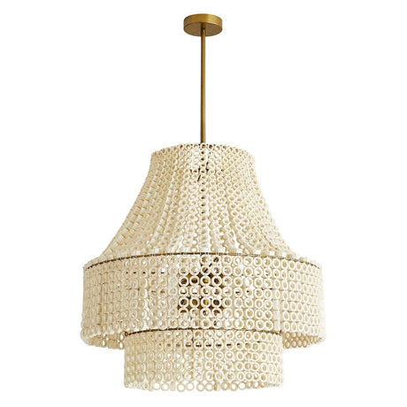 Arteriors Hannie Chandelier in Beaded White Wood & Antique Brass