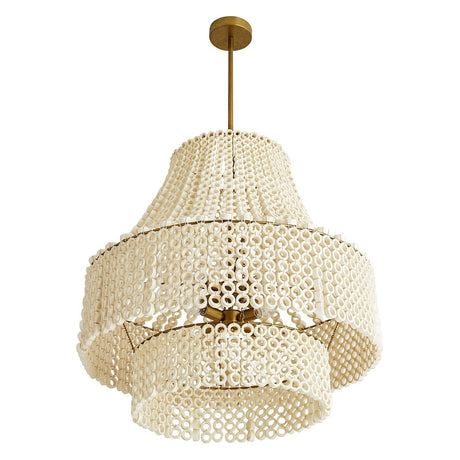 Arteriors Hannie Chandelier in Beaded White Wood & Antique Brass