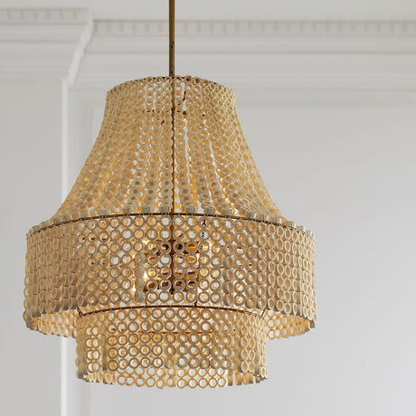 Arteriors Hannie Chandelier in Beaded White Wood & Antique Brass