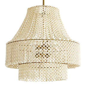 Arteriors Hannie Chandelier in Beaded White Wood & Antique Brass