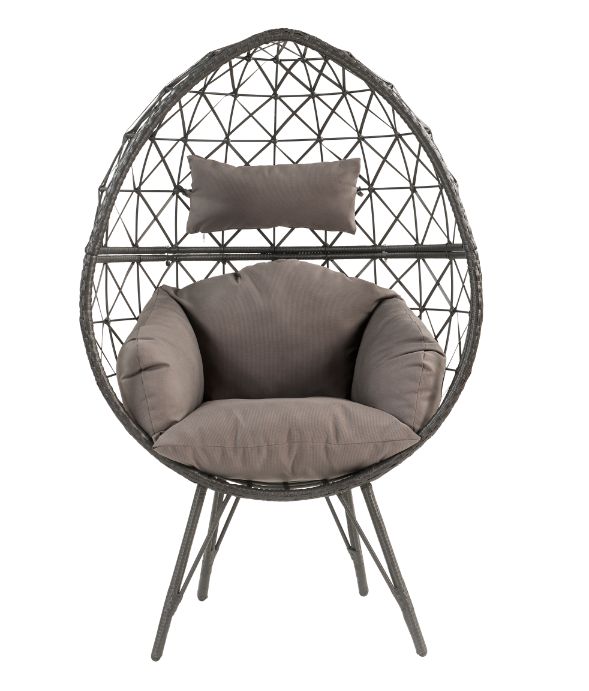 Aeven Patio Lounge Chair 45111 Light Gray Fabric & Black Wicker | Acme - 45111 - Home Elegance USA - 4