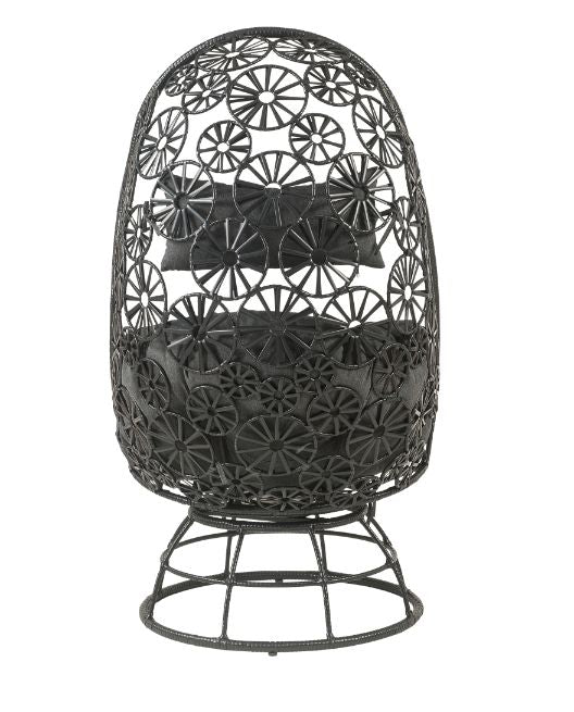 Acme - Hikre Patio Lounge Chair & Side Table 45113 Clear Glass, Charcoal Fabric & Black Wicker