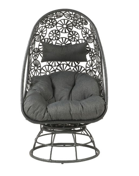 Acme - Hikre Patio Lounge Chair & Side Table 45113 Clear Glass, Charcoal Fabric & Black Wicker