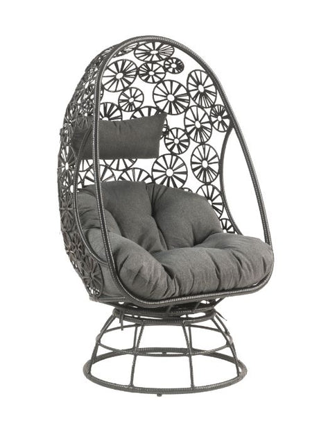 Acme - Hikre Patio Lounge Chair & Side Table 45113 Clear Glass, Charcoal Fabric & Black Wicker