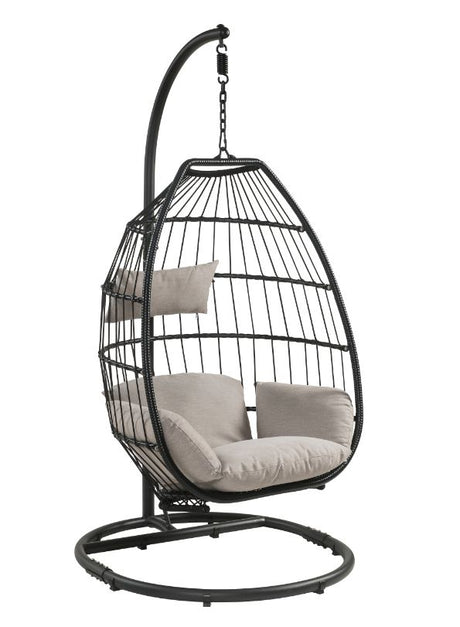 Acme - Oldi Hanging Chair 45115 Beige Fabric & Black Wicker