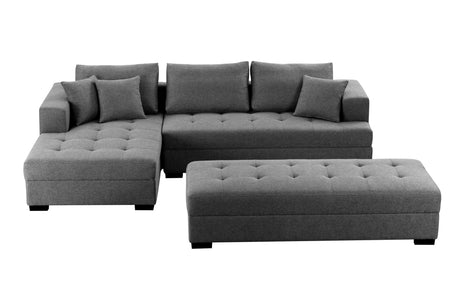 111'' Tufted Fabric 3 - Seat L - Shape Sectional Sofa Couch Set w/Chaise Lounge, Ottoman Coffee Table Bench, Dark Grey - W876S00066 - image - 1