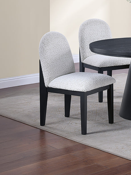 Dining Table 4x Side Chairs White Finish Fabric Black Round Table w Cone Base 5pc Dining Set Plush Seat - sold by Home Elegance USA