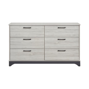 Contemporary 6-Drawer Storage Dresser Wooden Bedroom Furniture 1pc Two-Tone Finish White Oak and Gray