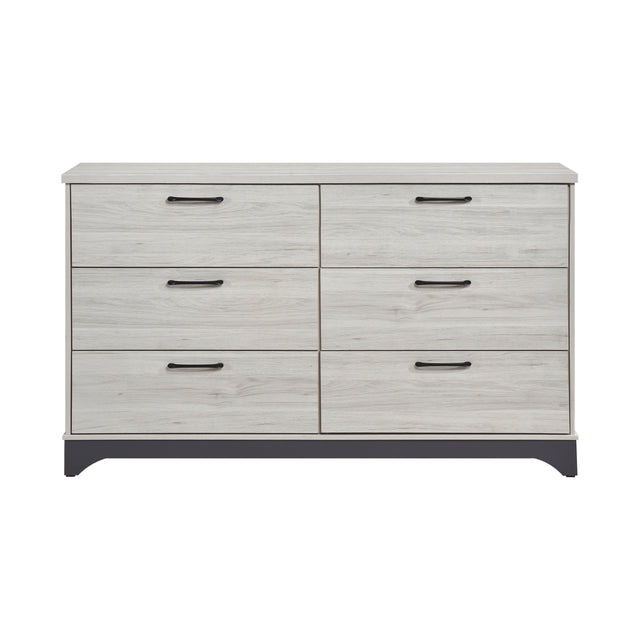 Contemporary 6-Drawer Storage Dresser Wooden Bedroom Furniture 1pc Two-Tone Finish White Oak and Gray