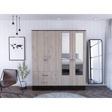 Bolton 160 Armoire, Six Shelves, Two Double Door Cabinets, Two Mirrors, Two Drawers, Rod Black / Light Gray - sold by Home Elegance USA