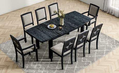 TOPMAX Rustic Extendable Dining Table Set with Removable Leaf, Upholstered Dining Chairs, Black, Rubberwood, 84 Inch - sold by Home Elegance USA