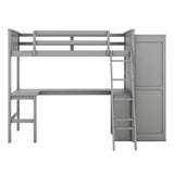 Twin size Loft Bed with Desk, Shelves and Wardrobe-Gray - Home Elegance USA