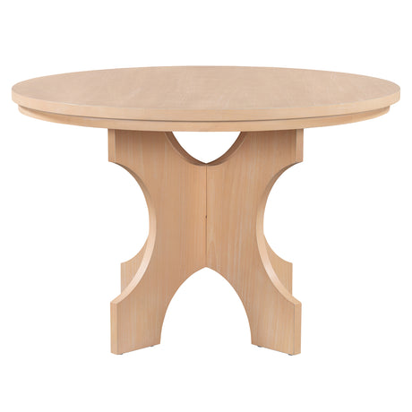 TREXM 5-piece Rustic Charm Round Dining Set with 3 Upholstered Chairs and Curved Bench for Dining Room, Kitchen and Living Room (Natural) - sold by Home Elegance USA
