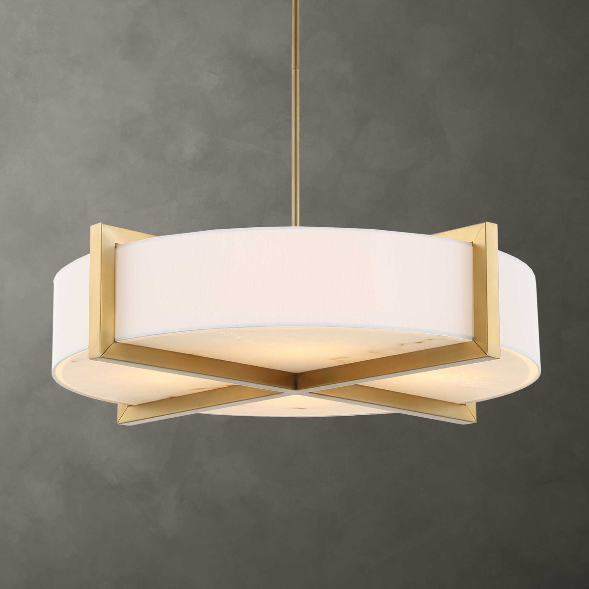 Cresson 4 Light Drum Pendant White / Gold - Gold / White by Uttermost - View 2