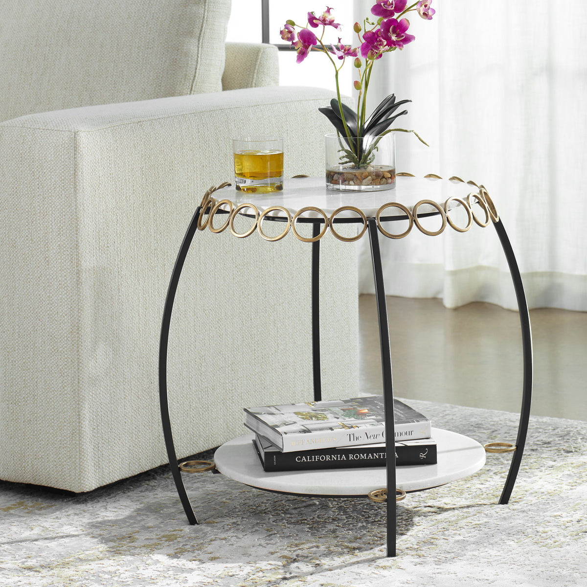 Chainlink Marble Side Table - White by Uttermost - View 2