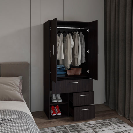 Armoire 70.90' H, 2 Doors, 3 Drawers, 2 Shelves, 6 Legs, Black Wengue - Bedroom - sold by Home Elegance USA