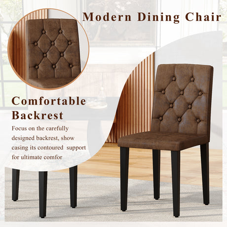 Black Wood Grain Dining Table Set for 4 people, 63' Modern MDF Dining Room Table Set .Paired with 4 Brown Suede Fabric chairs with decorative buckle design on the backrest.For Dining Room,Kitchen,etc. - sold by Home Elegance USA