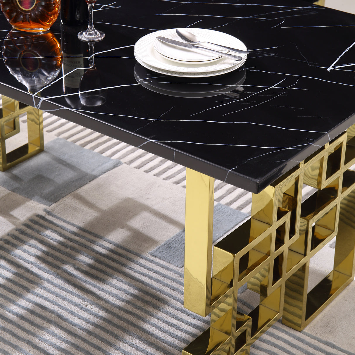 Contemporary Rectangular Marble Table, 0.71" Marble Top, Gold Mirrored Finish, Luxury Design For Home (63"x35.4"x29.5") - Home Elegance USA