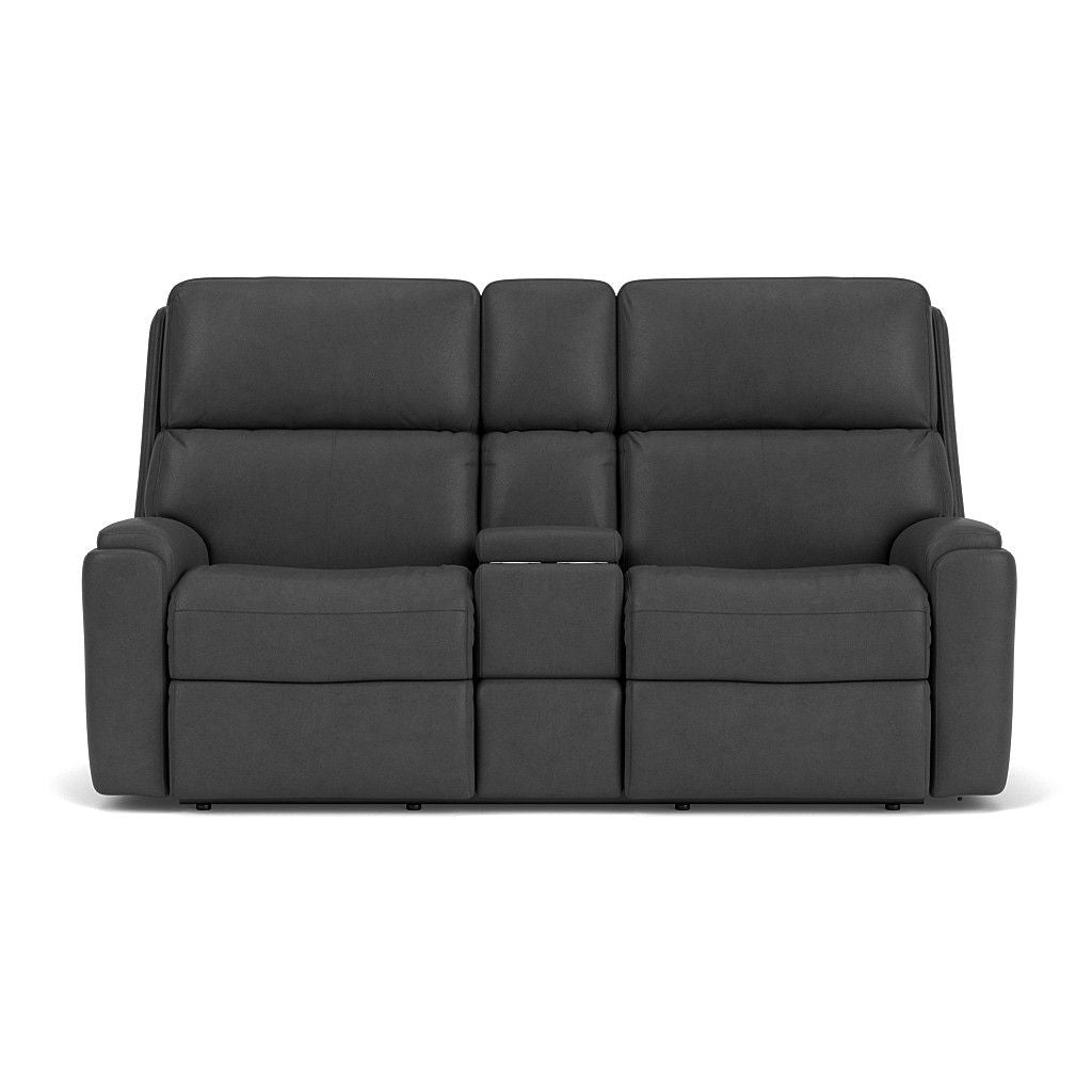Rio Transitional Leather Reclining Loveseat, Console | Flexsteel