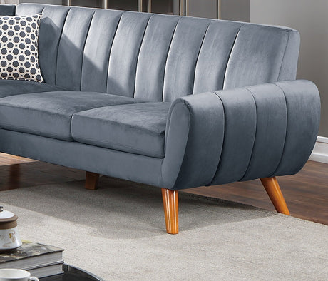 Contemporary 2-Pcs Sectional Set Living Room Furniture Dark Gray Velvet Couch Left Facing Sofa, Right Facing Loveseat Wedge Plush Cushion - sold by Home Elegance USA