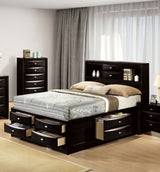 Contemporary King Size Bed W Footboard Drawers Headboard Bookcase Black Color 1pc Bed Bedroom Furniture