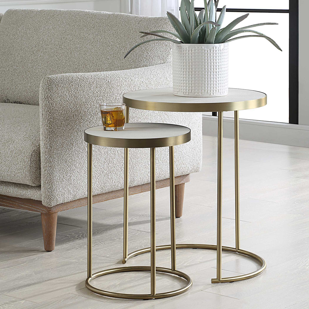 Aragon Nesting Tables (Set of 2) White - Bronze by Uttermost - View 2