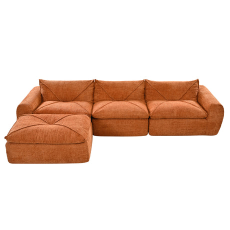 116'' Fully Compressed Sofa with High Density Foam, Integrated Backrest&Seat Cushion, Decorative Edging, Legless Design without Frame, No Assembly Required, Free Combination, Particle Chenille - sold by Home Elegance USA