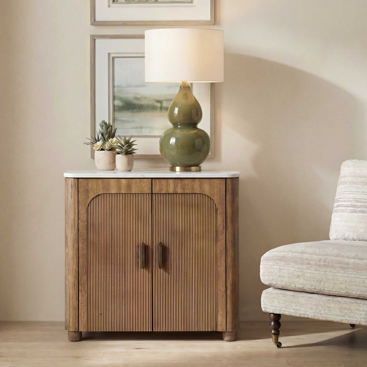 Mebarak Reeded 2 Door Cabinet Bronze,White,Woodtone - Light Brown / White by Uttermost - View 2