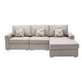 Nolan Beige Linen Fabric 3Pc Reversible Sectional Sofa Chaise with Pillows and Interchangeable Legs - Home Elegance USA