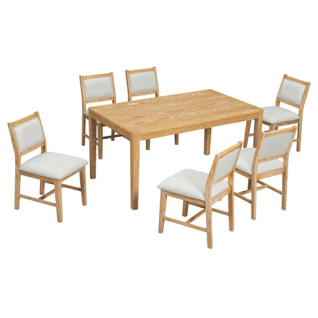 TREXM 7-Piece Retro Dining Table Set for 6, 1 Rectangular Wood Dining Table Set for 6 with Upholstered Chairs for Dining Room and Kitchen (Natural) - sold by Home Elegance USA