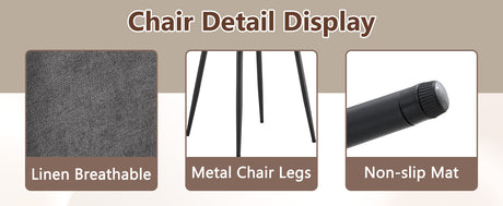 Table and chair set.64.5 x 35.4 Inch Stylish Black Wood Color Textured Dining Table.Paired with 6 Dark Gray Linen-Cotton Material High Resilience Dining Chair with Metal Leg. - sold by Home Elegance USA
