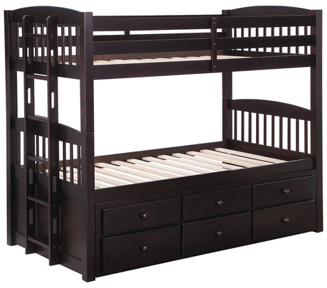 Twin / Twin Bunk Bed - Kensington Twin Over Twin Bunk Bed with Trundle Cappuccino