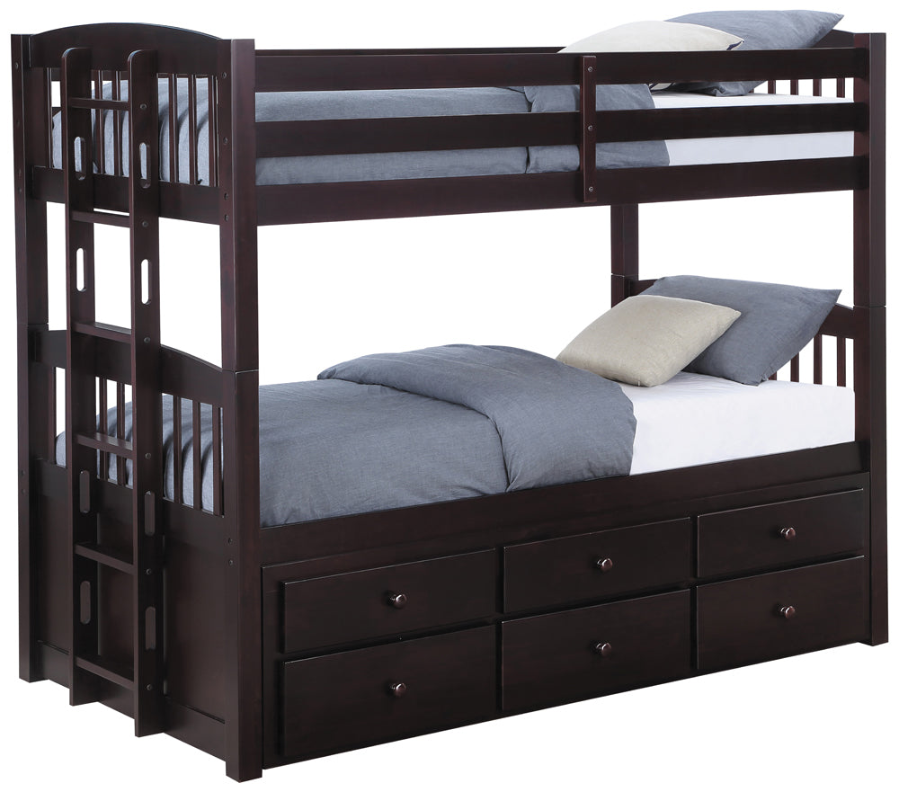 Twin / Twin Bunk Bed - Kensington Twin Over Twin Bunk Bed with Trundle Cappuccino