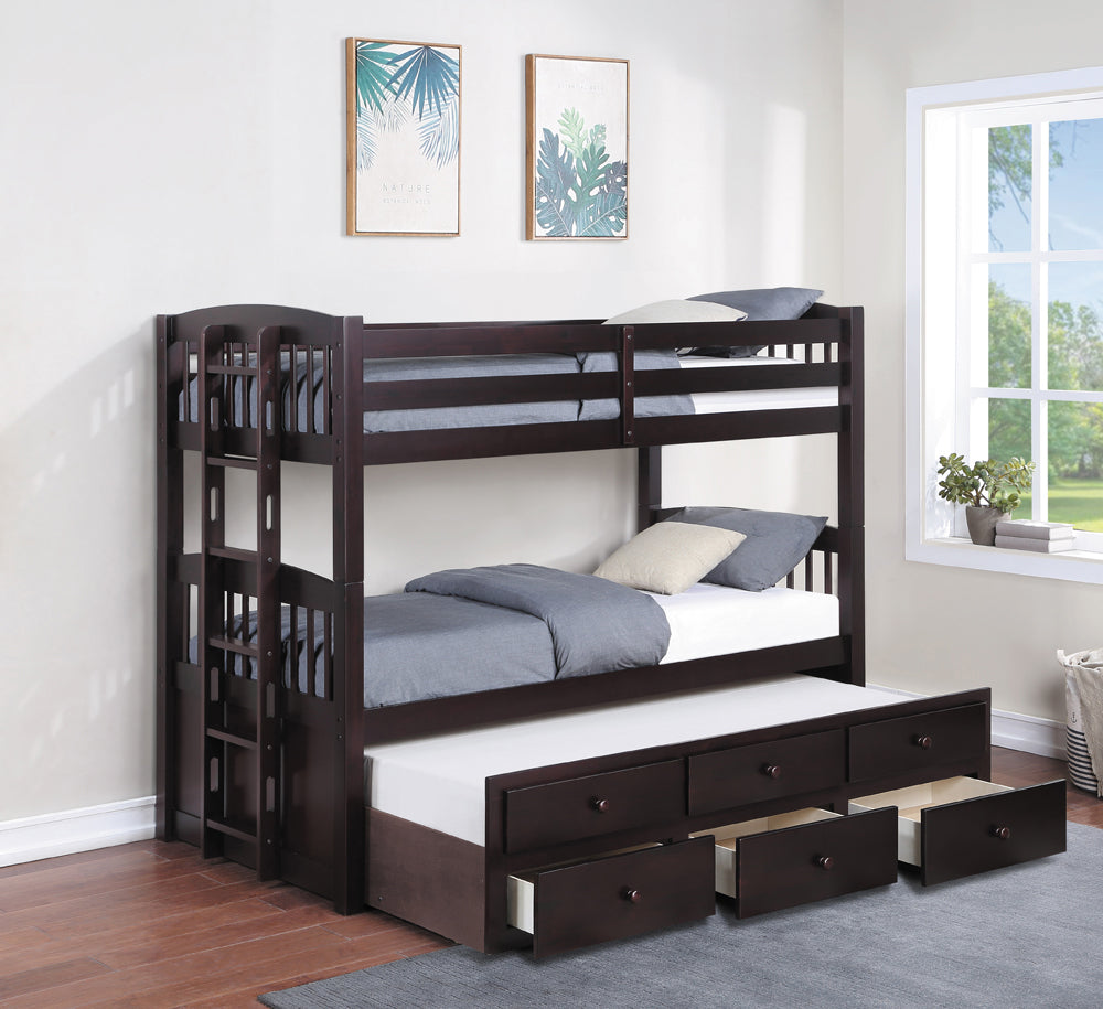 Twin / Twin Bunk Bed - Kensington Twin Over Twin Bunk Bed with Trundle Cappuccino