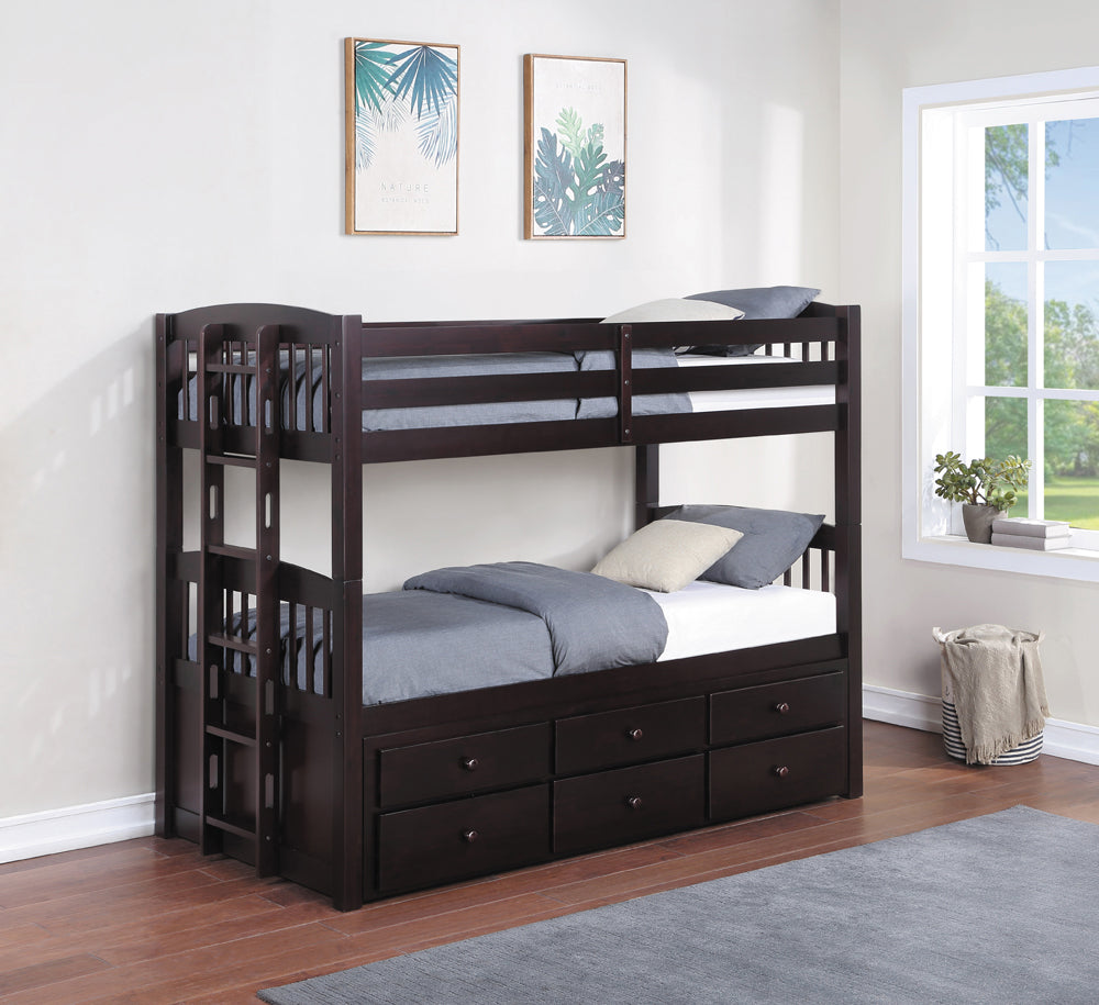 Twin / Twin Bunk Bed - Kensington Twin Over Twin Bunk Bed with Trundle Cappuccino