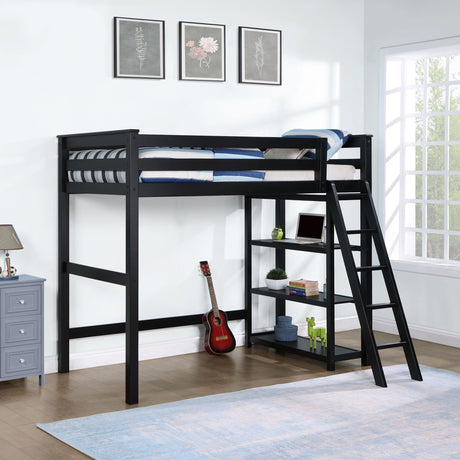 Anica 3 - shelf Wood Twin Loft Bed Black | Coaster - 460084 - Home Elegance USA - 2