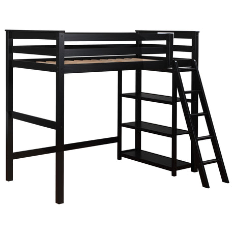 Anica 3 - shelf Wood Twin Loft Bed Black | Coaster - 460084 - Home Elegance USA - 1