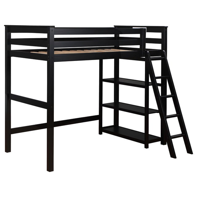 Twin Loft Bed - Anica 3-shelf Wood Twin Loft Bed Black